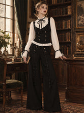 Load image into Gallery viewer, Vintage Black White Faux Two-Piece Blouse &amp; Wide-Leg Pants Set