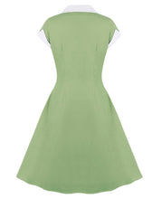 Load image into Gallery viewer, Green V Neck Short Sleeve 1950S Vintage Swing Dress