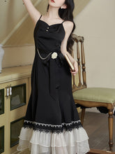 Load image into Gallery viewer, 2PS Black Ballet Spaghetti Strap 1950S Vintage Little Black Dress With White Long Sleeve Ruffles Coat