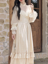Load image into Gallery viewer, Edwardian Victorian Champagne Lace Jacquard Vintage Wedding Dress