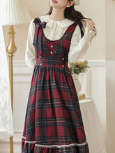 Load image into Gallery viewer, 2PS Red Plaid Christmas Vintage Dress with White Shirt