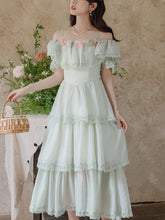 Load image into Gallery viewer, Light Green Off Shoulder Chiffon Tiered Maxi Dress