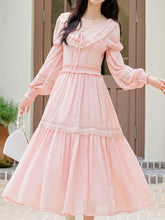 Load image into Gallery viewer, Pink Lace Long Sleeve Victorian Square Neck Vintage Dress