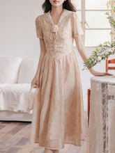 Load image into Gallery viewer, Apricot Sailor Collar Handmade Rosettes Vintage Dress