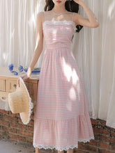 Load image into Gallery viewer, Pink Plaid Bow Lace Strap 1950S Vintage Cottagecore Dress