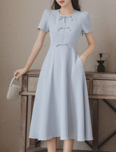Load image into Gallery viewer, Light Blue Bow Collar 1950S Vintage Dress with Pockets