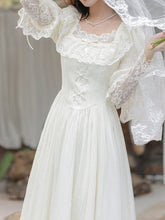 Load image into Gallery viewer, Sweet Victorian Lace Square Collar Corset Short Sleeve Wedding Mini Dress