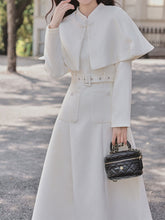 Load image into Gallery viewer, White Cape Vintage Cottagecore Two-Piece Dress Set