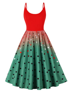 Red And Green Spaghetti Strap Polka Dots 1950S Christmas Dress