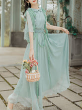Load image into Gallery viewer, Green Peter Pan Collar Butterfly Sleeve Garden Vintage Dress