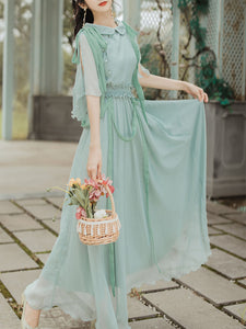 Green Peter Pan Collar Butterfly Sleeve Garden Vintage Dress