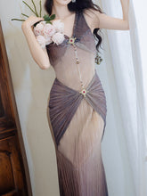Load image into Gallery viewer, Purple Gradient Deep V-neck Mesh Pleated 1920S Dress