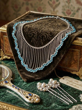 Load image into Gallery viewer, Edwardian Vintage Aquamarine Fringe Necklace - Antique Art Deco Silver Tassel Statement Choker for Women