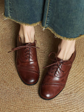 Load image into Gallery viewer, Women&#39;s Oxfords Pointed Toe Cowhide Leather Vintage Shoes