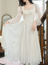 Load image into Gallery viewer, White Lace Square Collar Long Sleeve 1950S Vintage Swing Dress