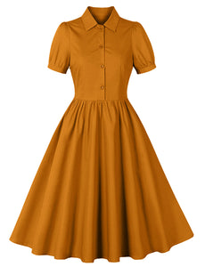 Solid Color 1950S Vintage Swing Shirt Dress