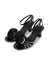 Load image into Gallery viewer, Women&#39;s Round Toe Handmade Rose Spool Heel Sandals Leather Vintage Shoes