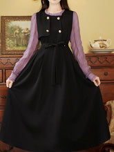 Load image into Gallery viewer, Black and Purple Fake Two Piece Set 1950s Vintage Dress