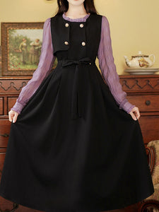 Black and Purple Fake Two Piece Set 1950s Vintage Dress