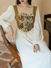 Load image into Gallery viewer, Apricot Square Collar Floral Print Corset Long Sleeve Vintage 1950S Dress