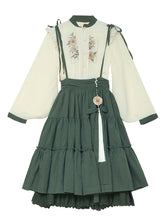 Load image into Gallery viewer, 2PS 1950S Embroidered Long Sleeve Shirt And Strappy Dress Suit
