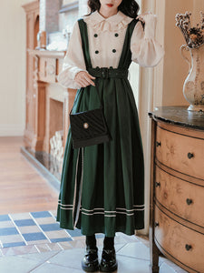 Dark Green Long Lantern Sleeves Edwardian Ruffle Dress