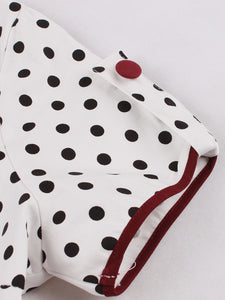 White Polka Dots  Square Collar Puff Sleeve 1950S Vintage Swing Dress