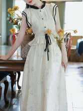 Load image into Gallery viewer, 2PS Apricot Butterfly Sleeves Contrast Ruffled Lace-up Top With Skirt Vintage 1950S Suit