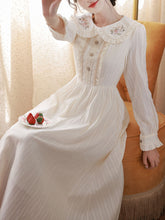 Load image into Gallery viewer, White Peter Pan Collar Long Sleeve Vintage Embroidered Cottagecore Cotton Dress