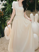 Load image into Gallery viewer, Chic White Hepburn Style Shimmer Co-ord Set - Retro Lace Top &amp; Bodycon Fish Tail Midi Skirt 2-Piece Suit