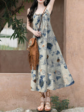 Load image into Gallery viewer, 2PS Blue Spaghetti Strap Tropical Pattern Holiday  Dress With White Long Sleeve Cardigan