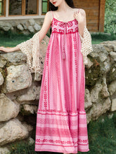 Load image into Gallery viewer, 2PS Pink Spaghetti Strap Tropical Pattern Holiday  Dress With White Long Sleeve Cardigan