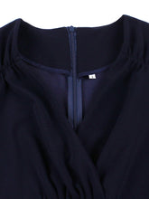 Load image into Gallery viewer, Navy V Neck Short Sleeve 1950S Vintage Dress
