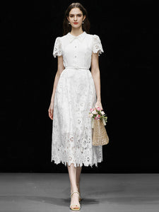 White Lace Short Sleeve 1950S Vintage Dress