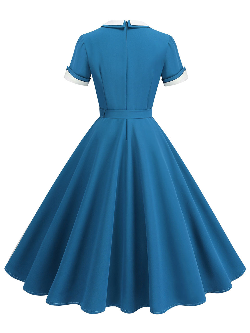 1950s Blue Peter Pan Collar Cap Sleeve Vintage Swing Dress, Blue / M 1950s Blue Peter Pan Collar Cap Sleeve Vintage Swing Dress, Blue / M