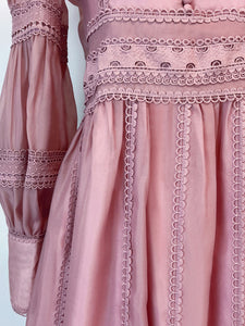 Nude Pink Organza Lace Ruffles Edwardian Revival Dress