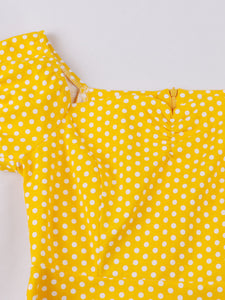Yellow Polka Dots Cap Sleeve Short Sleeve 1950S Vintage Swing Dress