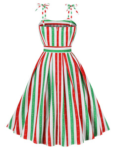 Christmas Green Spaghetti Strap Vintage Swing Dress