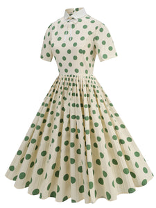 Green Polka Dots Peter Pan Collar 1950S Dress