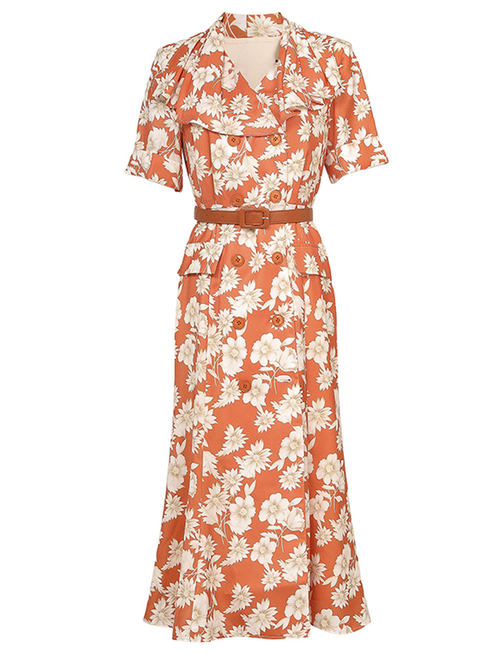 Orange Ruffles V Neck Puff Sleeve Princess Mermaid 1960S Dress