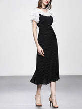 Load image into Gallery viewer, Black Polka Dots Collaret Ruffles Sleeve Mermaid Vintage Dress