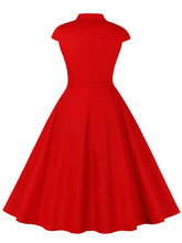 Load image into Gallery viewer, Red V Neck Short Sleeve Cap Sleeve 1950S Vintage Dress