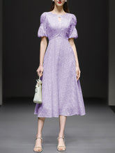 Load image into Gallery viewer, Lilac Flower Embroidery Crew Neck 1950S Vintage Dress