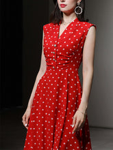 Load image into Gallery viewer, Red Polka Dots V-neck Hepburn Same Style Chiffon Dress