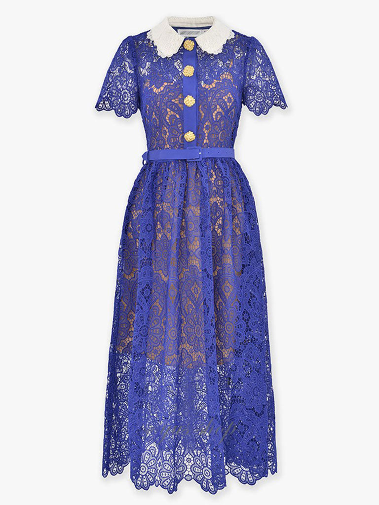Navy Lace Peter Pan Collar Short Sleeve 1950S Vintage Dress With Golde –  Jolly Vintage