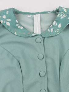 Green Peter Pan Collar Floral 1950s Vintage Swing Dress