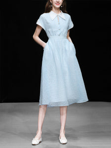 Blue Turndown Collar Retro Cap Sleeve 1950S Vintage Dress
