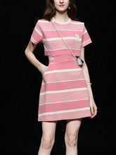 Load image into Gallery viewer, Pink Stripe Fake Two Piece Design 1950S Vintage Sports Dress
