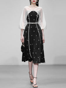 2PS White 1950S Vintage Cape And Spaghetti Strap Flower Swing Dress Suit