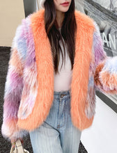 Load image into Gallery viewer, Orange Long Sleeve Faux Fur Jacket For Women